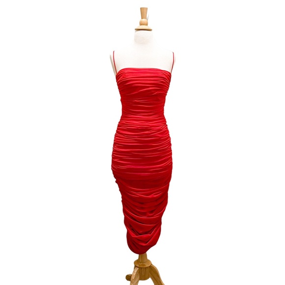 Sold! House of CB London Sirene Bodycon Gathered Organza Dress Red Size M - Picture 3 of 5
